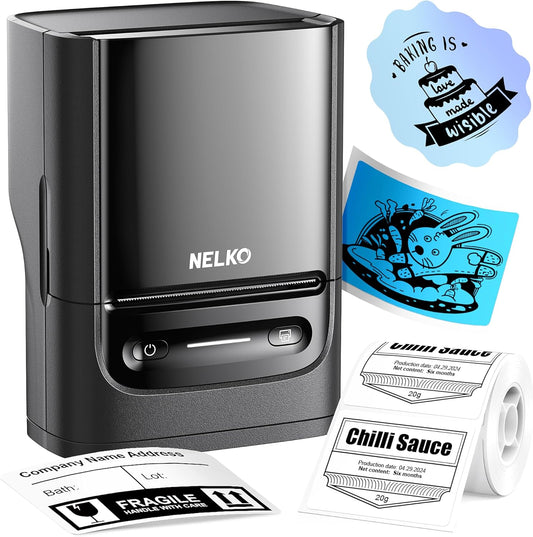 Nelko Label Maker Machine with Tape, PM220 Bluetooth Label Printer, Portable Thermal Printer for Small Business, Address, Logo, Clothing, Mailing, Sticker Printer for Phones & PC, 1 Count, Black