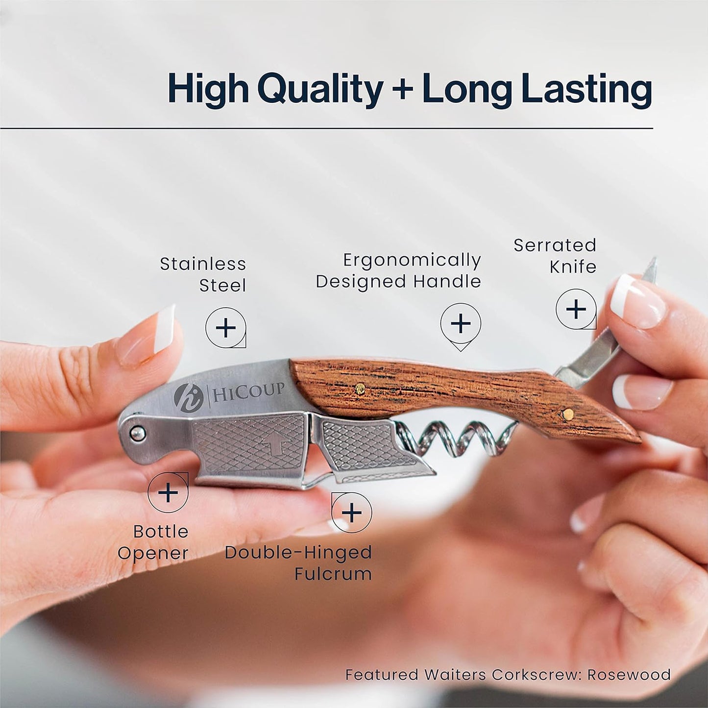 Hicoup Wine Opener - Professional Corkscrews for Wine Bottles w/Foil Cutter and Cap Remover - Manual Wine Key for Servers, Waiters, Bartenders and Home Use - Jade