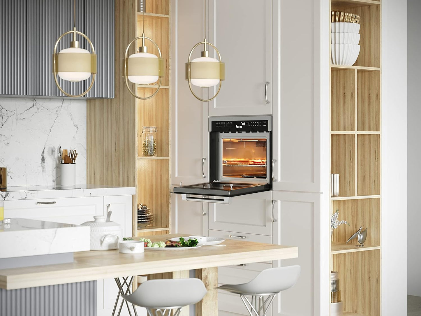 KoolMore COM-24SS 24 Inch Built-in Convection Oven and Microwave Combination with Broil, Soft Close Door, 1000 Watt Power, Stainless Steel Finish, Touch Control LCD Display, 24 in/1.6 Cu. Ft, Silver