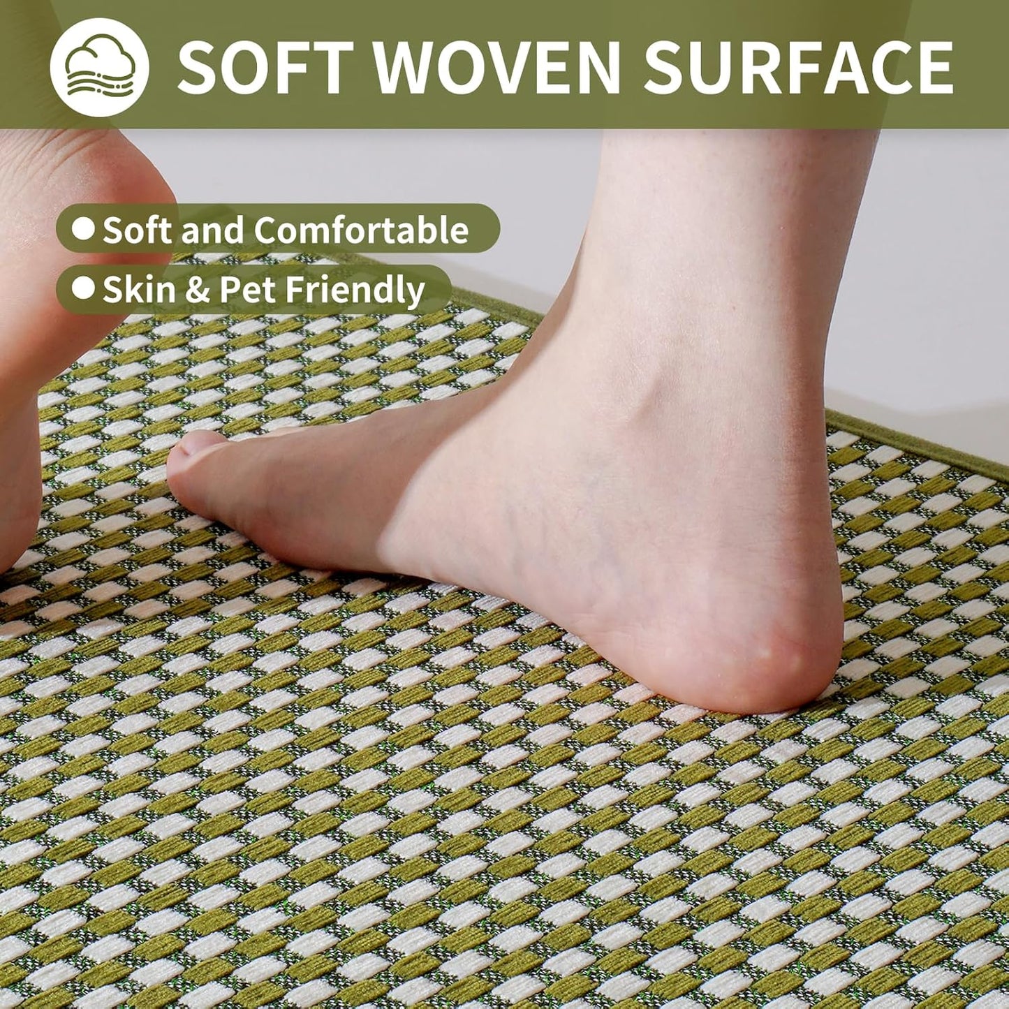 Long Kitchen Runner Rugs Kitchen Mat Non Slip Washable, Super Absorbent Soft Chenille Braided Kitchen Mats for Floor, Rubber Backing Kitchen Floor Sink Standing Mat, Easy Clean, Green 17"x71"