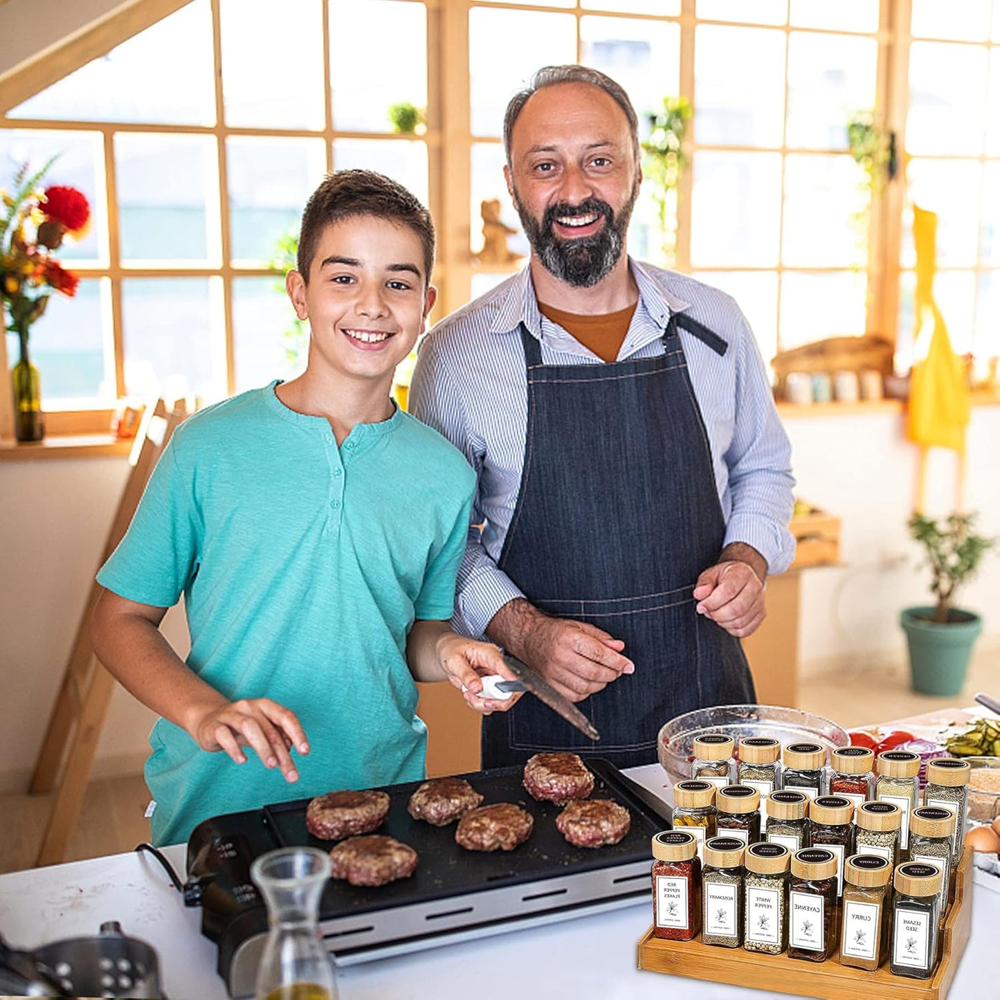 Aliggbent Spice Jars with Lable, 36 Pcs 4 oz Glass Spice Jars with Bamboo Lids, Spice Containers Bottles, Glass Seasoning Jars with Shaker Lids, Collapsible Funnel, for Spice Racks, Pantry,Cupboard