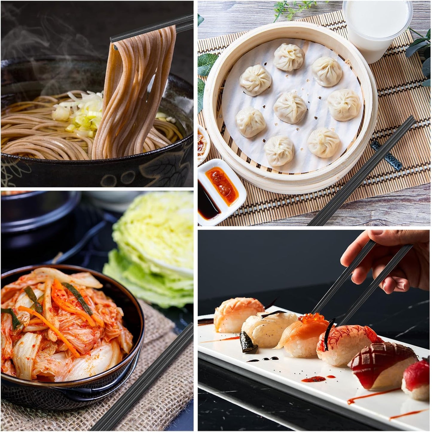 Dandat 48 Pairs Fiberglass Reusable Chopsticks 9.5" Dishwasher Safe Black Cherry Chopsticks for Chinese Style Japanese Food Cooking Supplies