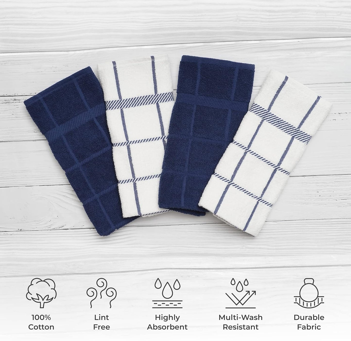 100% Cotton Terry Dish Towels, 4 pack16 x26 Inches, Super Soft and Absorbent Kitchen Towels, Perfect for Kitchen Cleaning and Dish Washing | Navy Blue …
