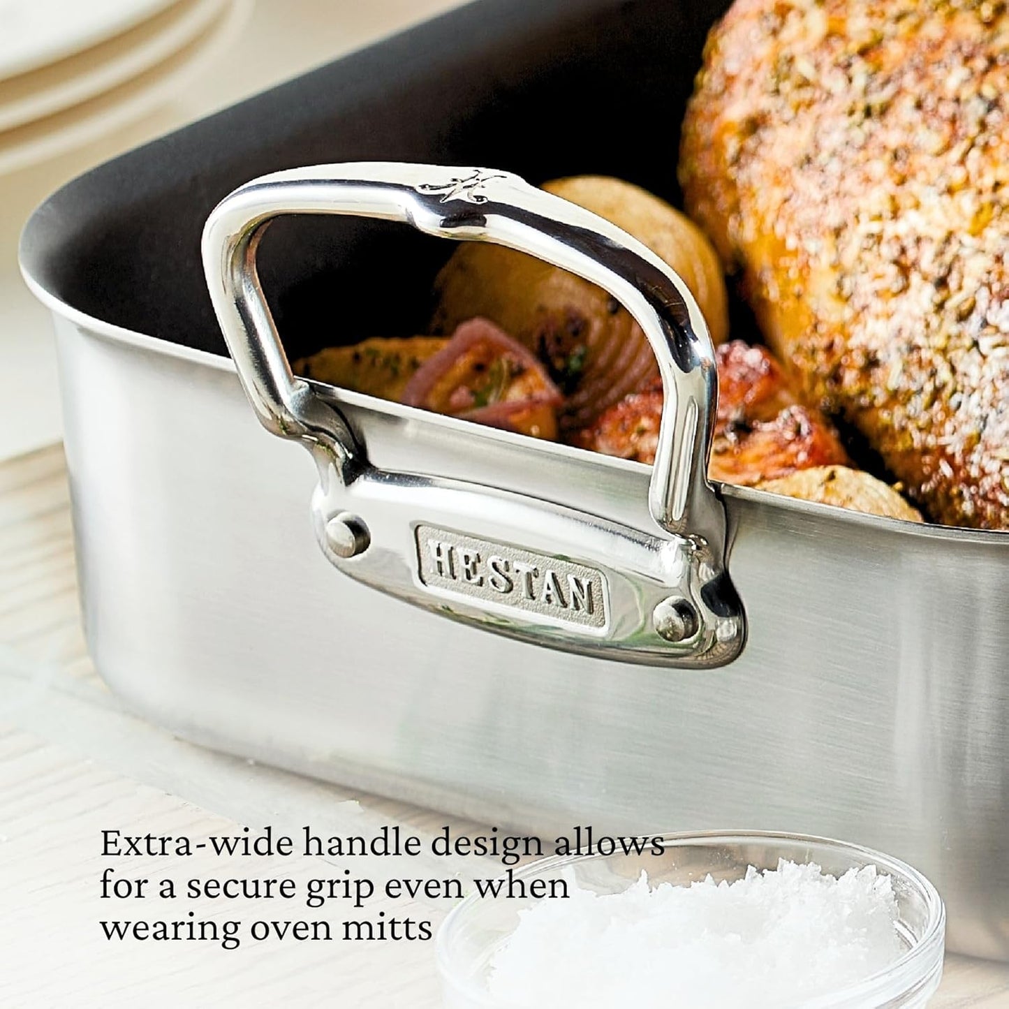 Hestan Provisions – 14.5" Classic Clad Nonstick Roasting Pan with Stainless Steel Rack