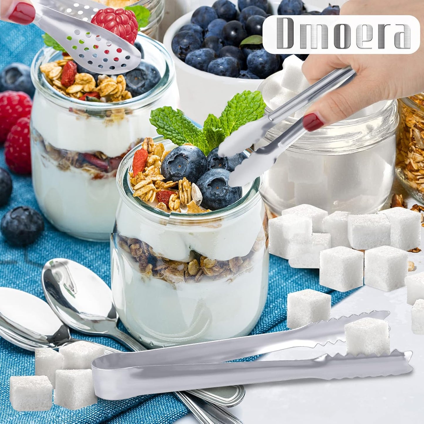 Serving Tongs,Buffet Tongs, Dmoera Stainless Steel Food Tong Serving Tong Small Serving Tongs Stainless Steel Mini Appetizer Tongs, Set of 12