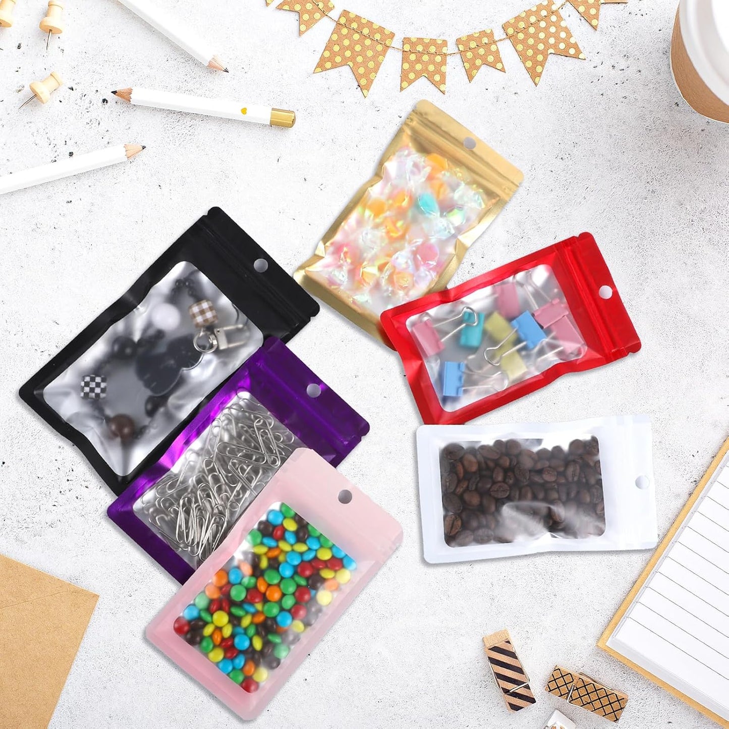 200 Pack Resealable Mylar Holographic Bags Food Storage Smell Proof Bags with Front Window Foil Packaging Pouch for Candy Sample Jewelry Small Business 3.15×5.51 Inch, Blue