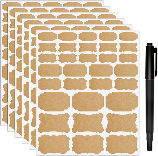 Nardo Visgo Natural Brown Kraft Bottle Labels,Assorted Size Self-Adhesive Removable Kraft Paper Sticker Labels for Essential Oil Bottles,Gift Tags,Mason Jars or Storage Bins,Free Black Marker,192pcs