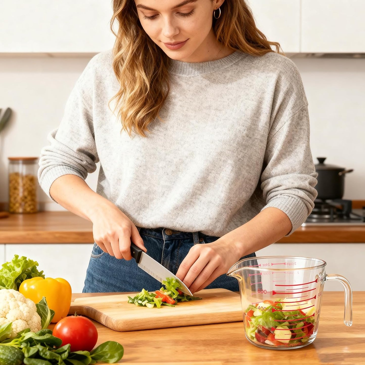 BCnmviku Glass Measuring Cups High Borosilicate [Insulated Handle | V-Shaped Spout]For Prepping Baking and Cooking Preheated Oven Dishwasher Freezer and Microwave Safe (700ml)