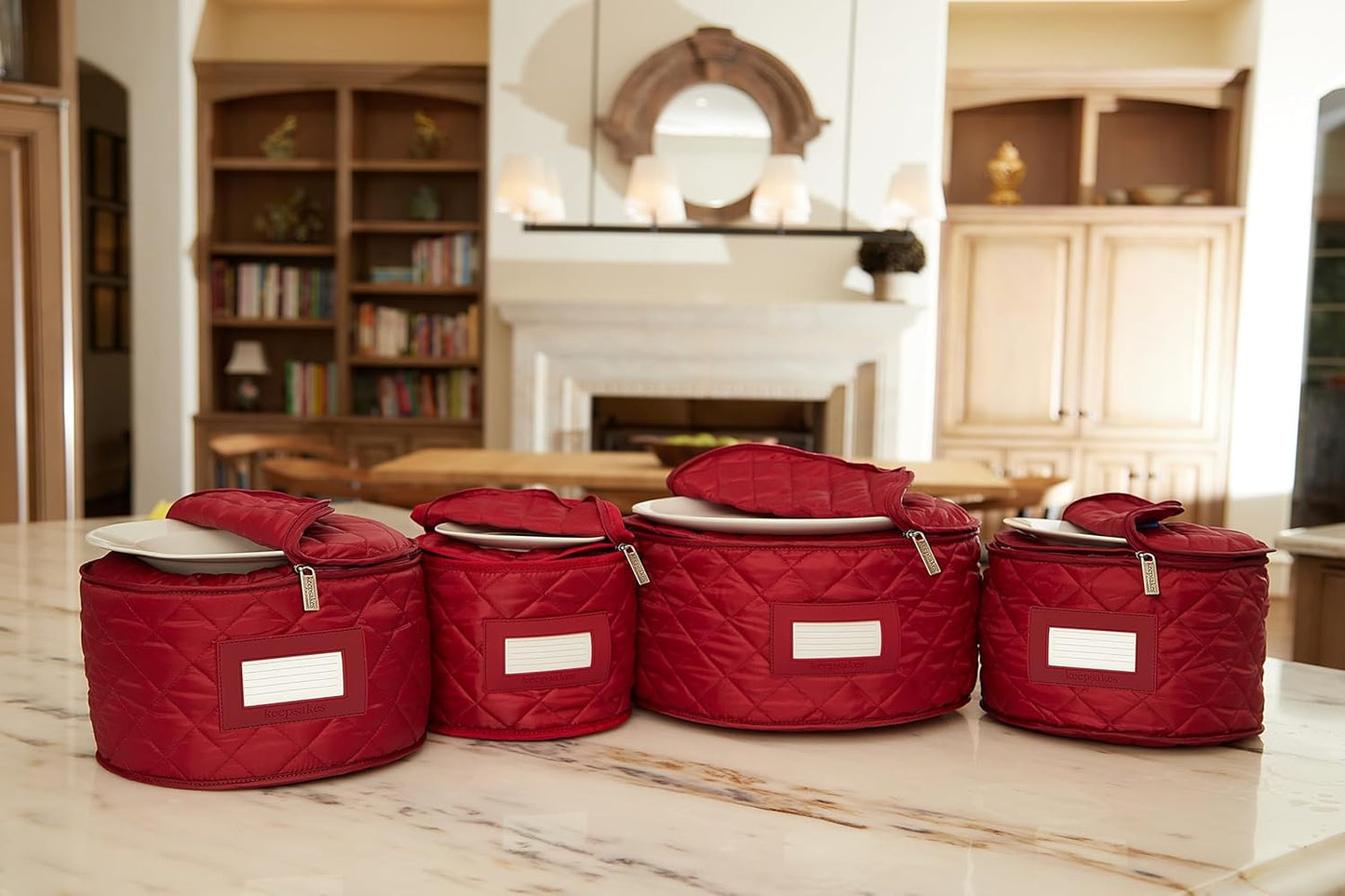 Covermates Keepsakes - Dish Storage Set - Padded Protection - ID Window - Stain Resistant - Machine Washable - China Storage, Red