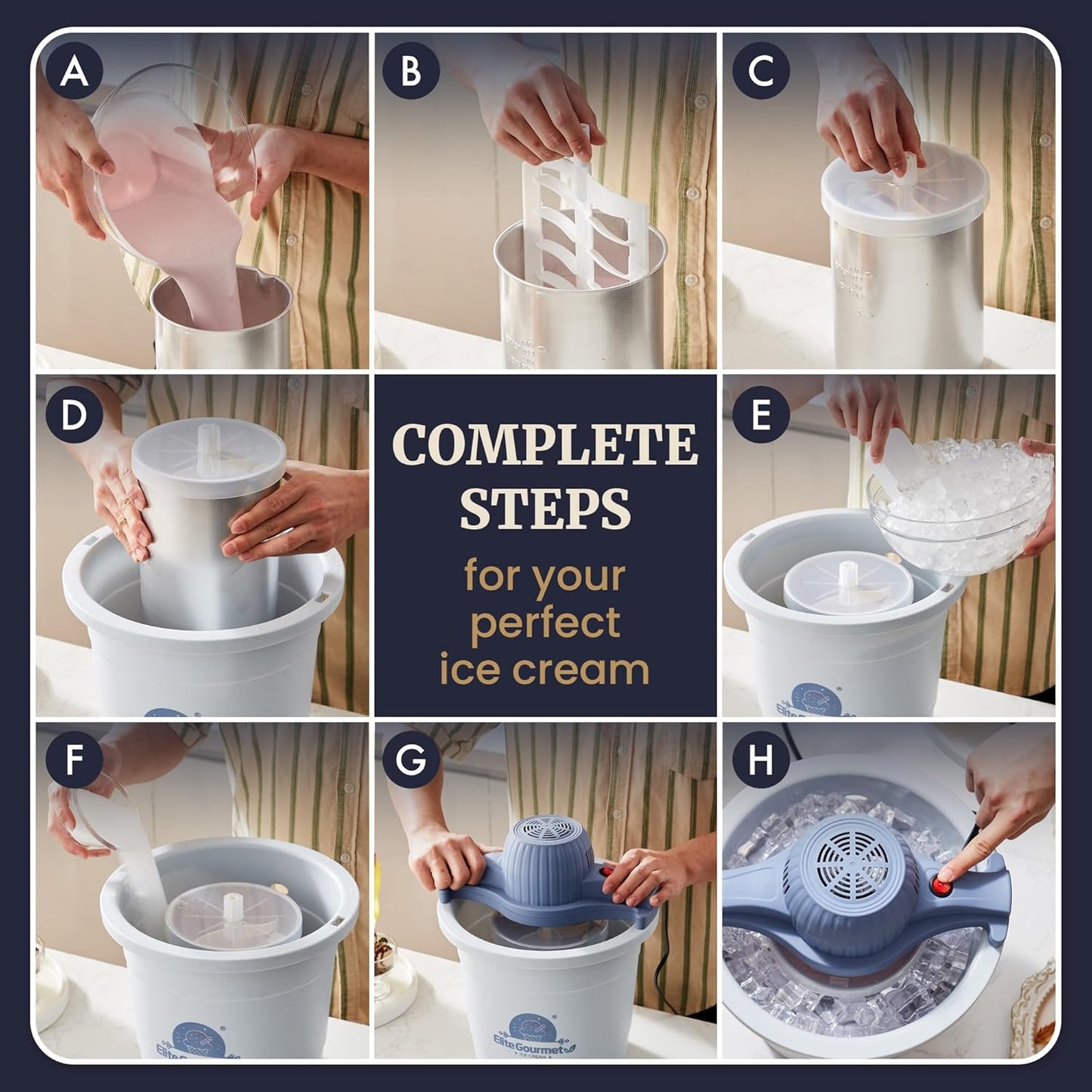 Elite Gourmet 4Qt Electric Ice Cream Maker EIM350X Delicious Homemade Ice Cream, Gelato, Sorbet, Frozen Yogurt, 4Qt Aluminum Freezing Cannister, Durable Plastic Ice Bucket, Powerful 50W, Periwinkle