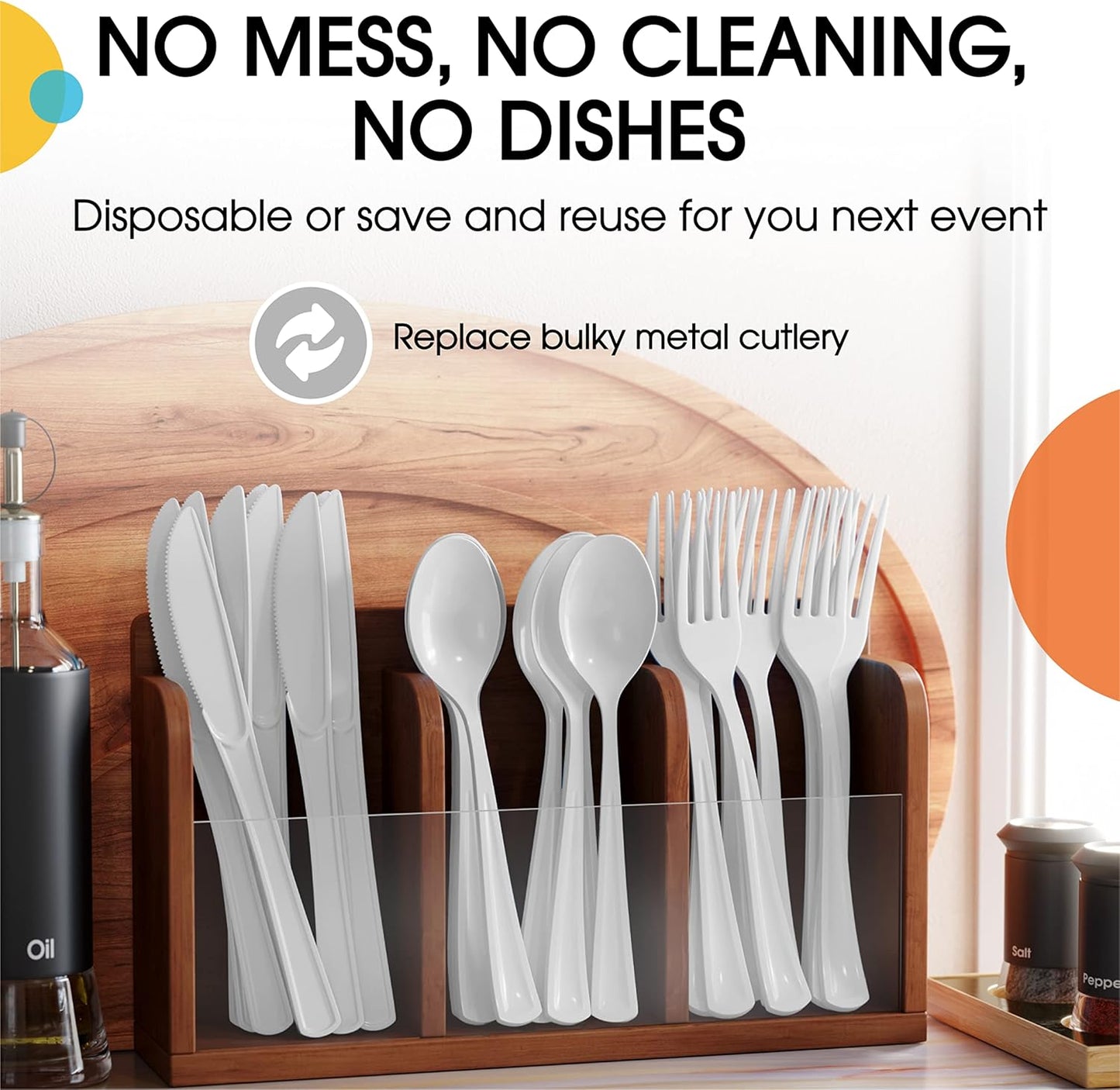 Party Solids 200 Pcs Heavy Duty Plastic Cutlery - White Disposable Flatware, Plastic Spoons