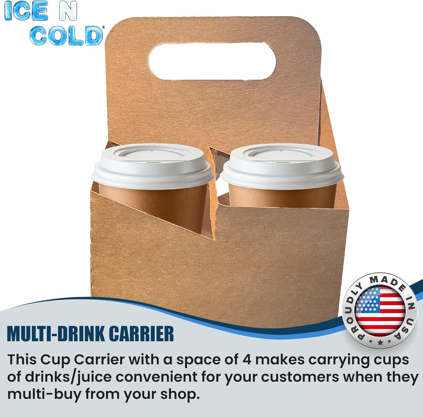 4 Cup Drink Carrier with Handle | Kraft Paperboard Cup Holder | Disposable Cup Holder for Hot or Cold Drinks | Cup Carrier for Food Delivery Services, Uber Eats, Door Dash (30)