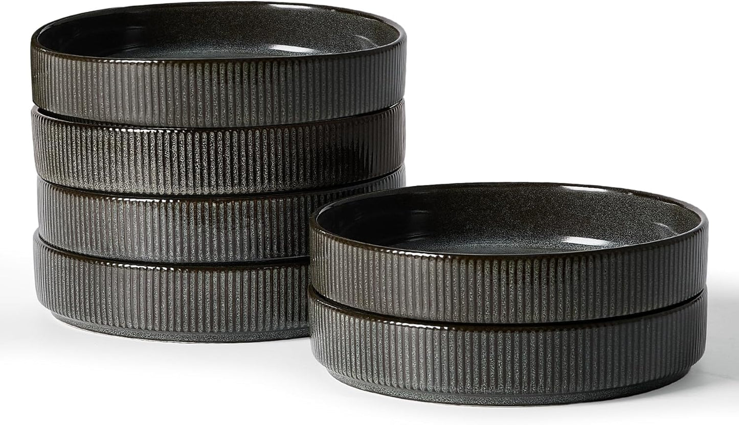 famiware Star 7.5" Pasta Bowls Set, Salad Bowl Set of 6, Double Reactive Glaze, Stackable, Perfect for Your Friend for Housewarming, Thanksgiving, Christmas, Deep Forest