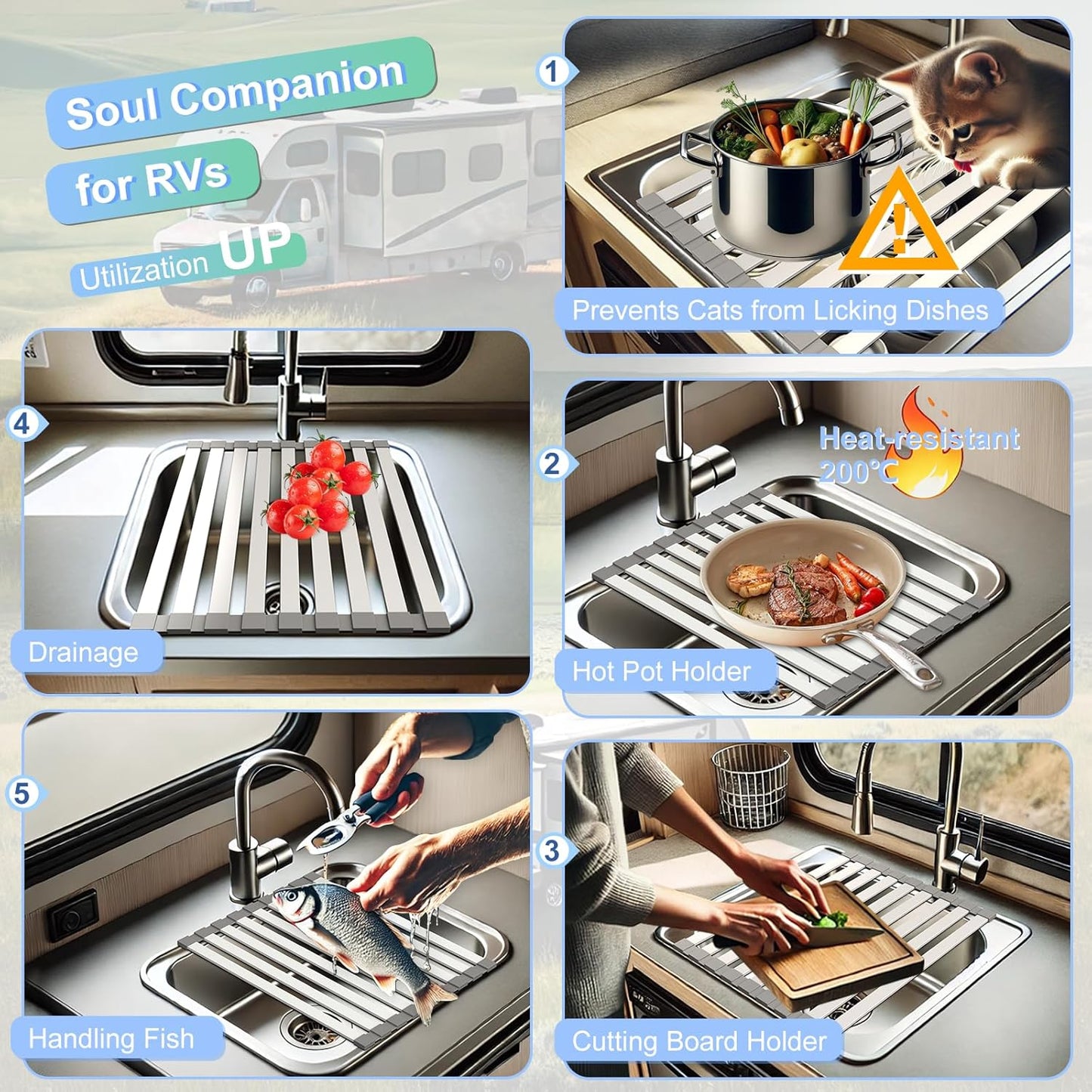 Mamakura Aluminum Alloy Foldable Sink Dish Rack & Cutting Board, 19.09"x13.31", Gray