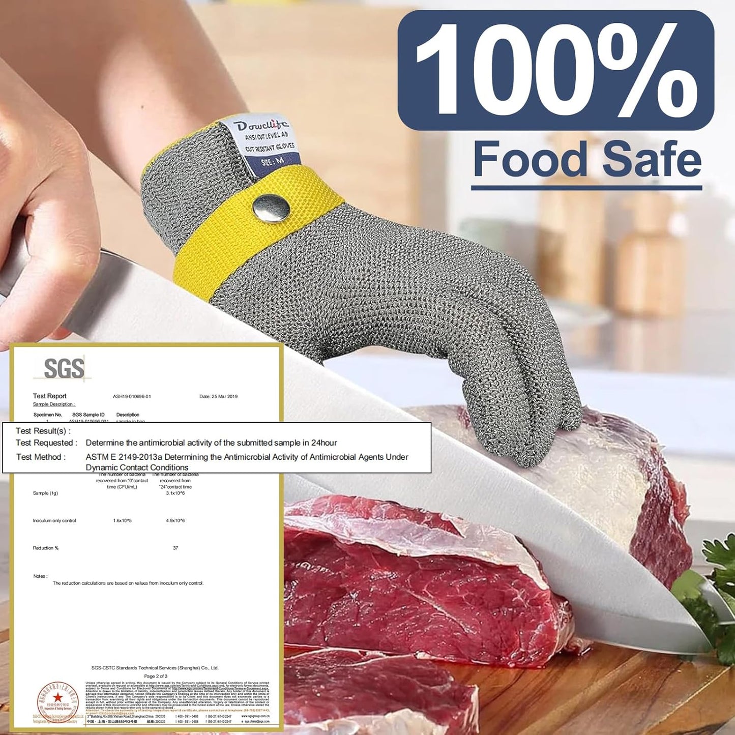 Dowellife Level 9 Cut Resistant Glove Food Grade, Stainless Steel Mesh Metal Glove Knife Cutting Glove for Butcher Meat Cutting Oyster Shucking Kitchen Mandoline Chef Slicing Fish Fillet (2X Large)