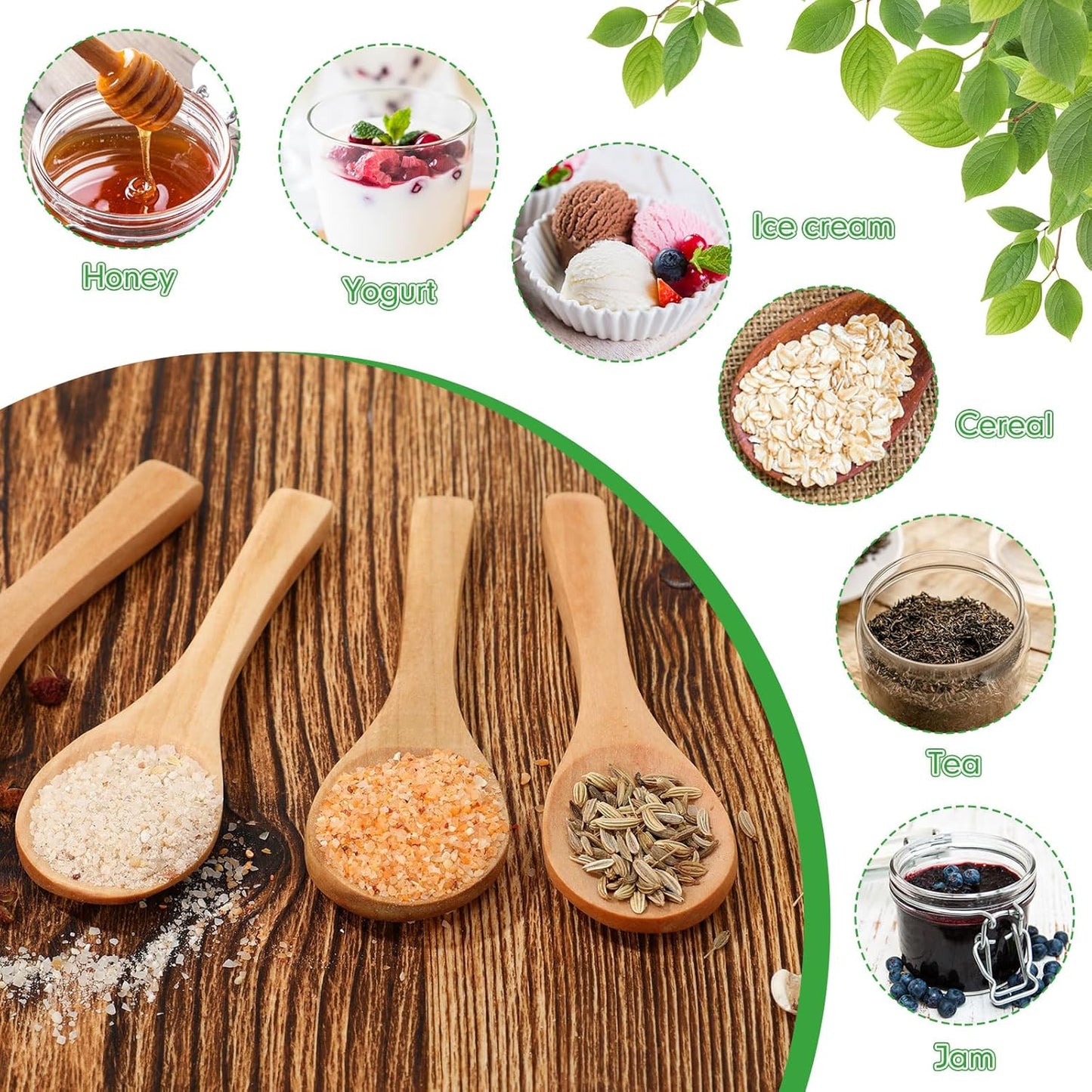 Boao 100 Pcs Small Wooden Spoons, 3.5'' L, Mini Wood Natural Tiny Spoons Wooden Little Teaspoons for Jars Sugar Creamer Honey Spices Salt Kitchen Supplies (Light Brown)