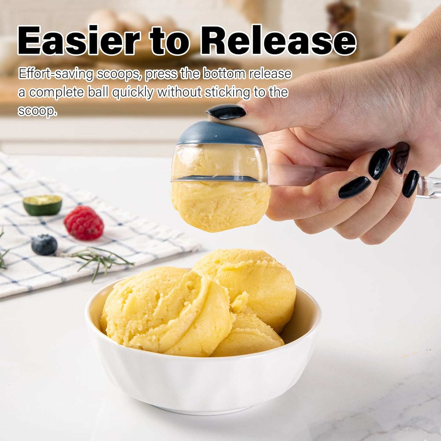 Cookie Scoop Set,1 Tablespoon Cookie Scoop for Baking, Size #60 Cookie Dough Scoop, 15 ml/ 0.5 oz Ice Cream Scoop, Acrylic Scoop, Comfortable Grip