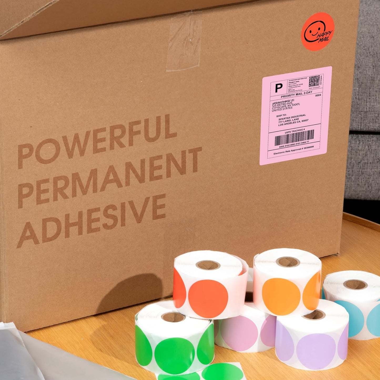 Spartan Industrial 2" Direct Thermal Pink Labels | Perforated Custom Circle Logo Stickers - Works with Rollo, Zebra, MUNBYN Desktop Printers - 2 Rolls, 750/Roll