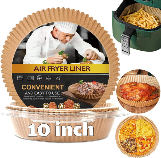 Large Air Fryer Disposable Paper Liner Round, 10 Inch Parchment Liners Non-Stick Fryer Paper Pads Baking Paper Food Grade for 7qt Power XL Air Fryer, Baking Roasting Microwave