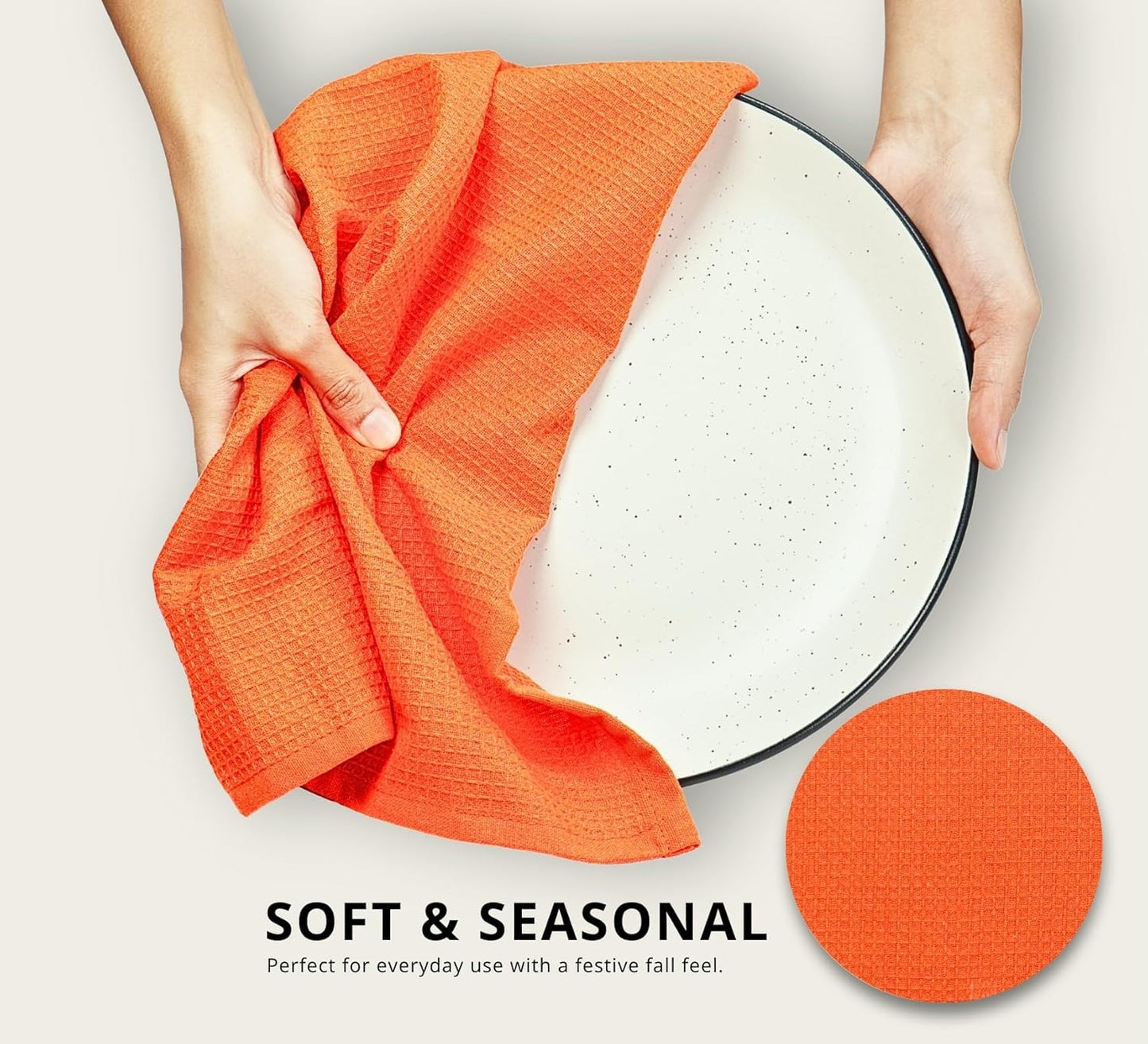 PurpleEssences Waffle Weave Kitchen Solid Dish Cloths 100% Cotton, Ultra Soft Absorbent Quick Drying Dish Towels (Orange, 15 x 25-4 Pack)