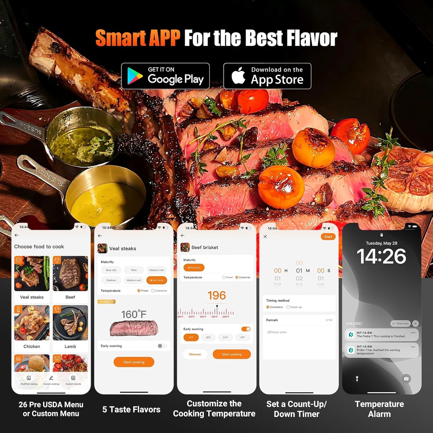 4-Probe WiFi Wireless Meat Thermometer with 360°Readable LCD Standalone Base, WiFi and Bluetooth 5.3 Unlimited Range, IPX8 Waterproof Food Kitchen Thermoemter for BBQ, Grill, Smoker, Oven, Rotisserie