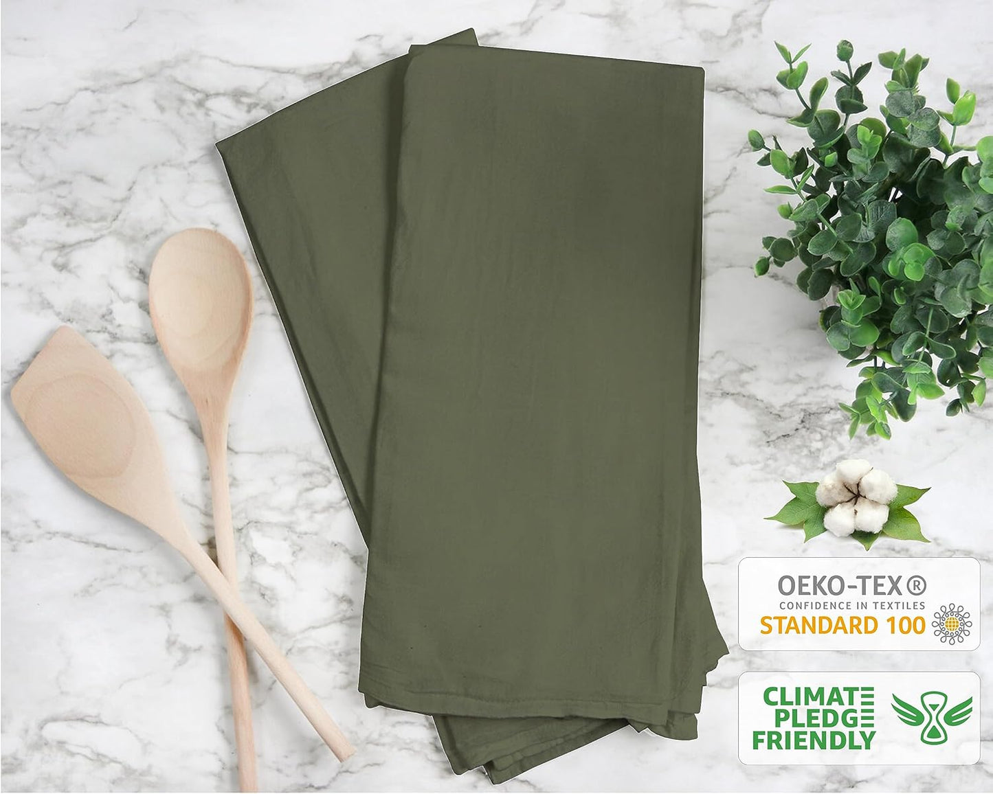RUVANTI Flour Sack Towels 24 Pack 28x28 Inch, 100% Cotton Tea Towel, Reusable, Machine Washable, Absorbent BarTowels - Dish Cloth Perfect for Drying Dishes & Cleaning - Martini Olive