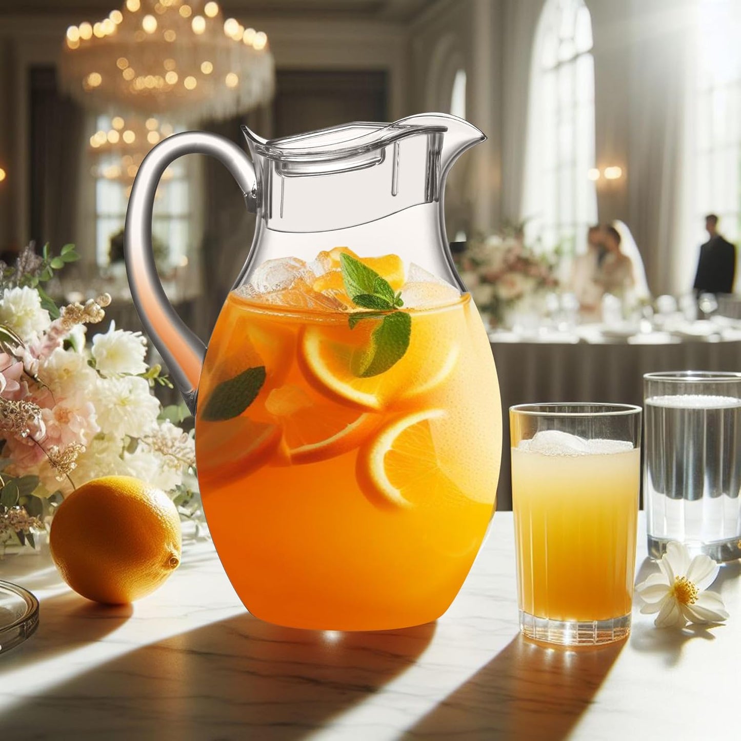 Amazing Abby - Bubbly Grand - Plastic Pitcher (96 oz, 3 Quart), Clear Water Pitcher with Lid, Fridge Jug, BPA-Free, Shatter-Proof, Great for Iced Tea, Sangria, Lemonade, Juice, Milk, and More