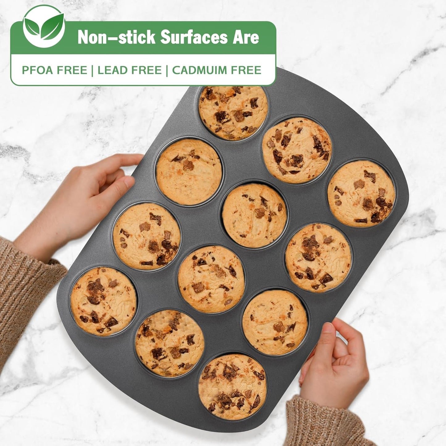 Tiawudi Muffin Top Pan, 12 Cavity Cupcake Pan, 3 Inch Nonstick Bakeware for Eggs, Cornbread, Cookies, Whoopie Pies and Yorkshire Pudding