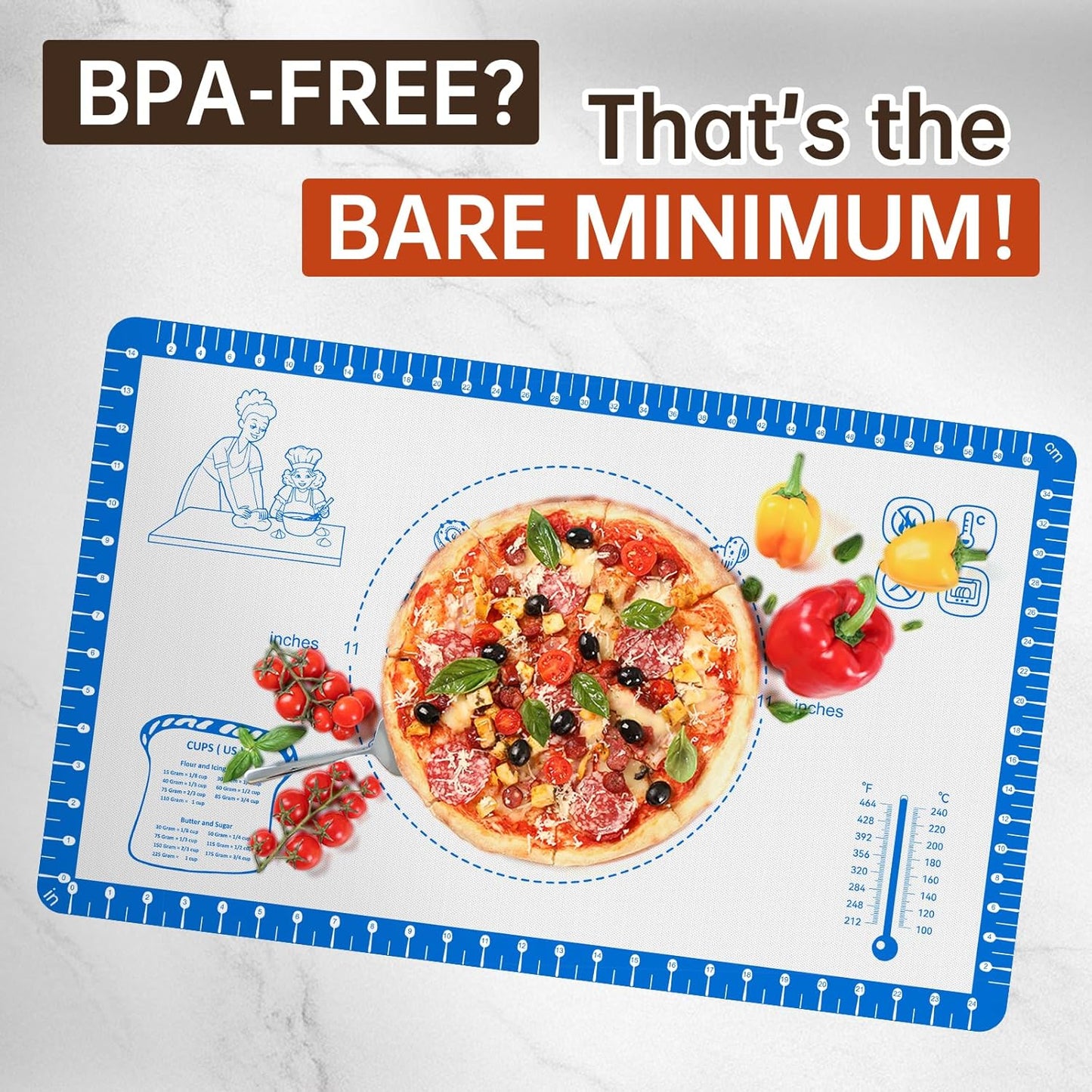 Baking Mats Silicone for Baking Sheet, non Stikc Pastry Mat for Dough Rolling, Silicone Macaron Baking Sheet for Cookie, Pizza, Surdough, Pastry,Dough Rolling out, Non Stik and 480°F Oven Safe