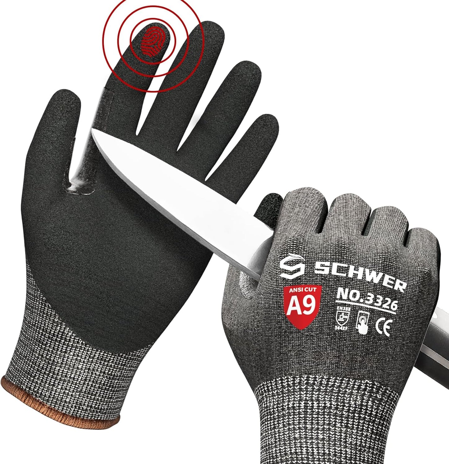 Schwer ProGuard Highest Level Cut Resistant Work Gloves PR3326 for Extreme Protection，ANSI A9 Cut Gloves with Reinforced Thumb, Non Slip, Non PFAS, Durable, Touch-screen, Black 2 Pairs（XL）