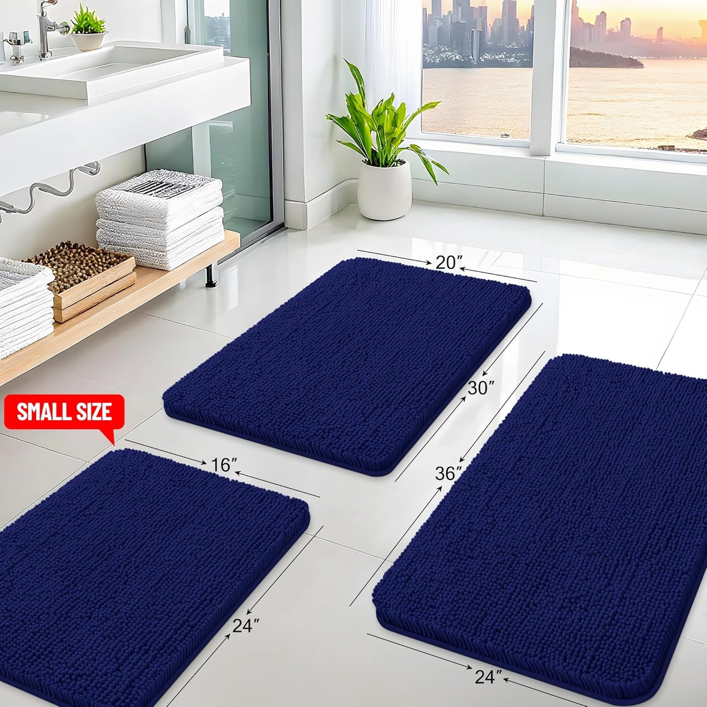 Arotive Bathroom Rugs 30x20, Extra Soft Absorbent Shaggy Chenille Bath Rugs, Machine Washable Rubber Backing Non-Slip Bath Mats for Bathroom Floor Tub and Shower, Home Decor Accessories, Navy