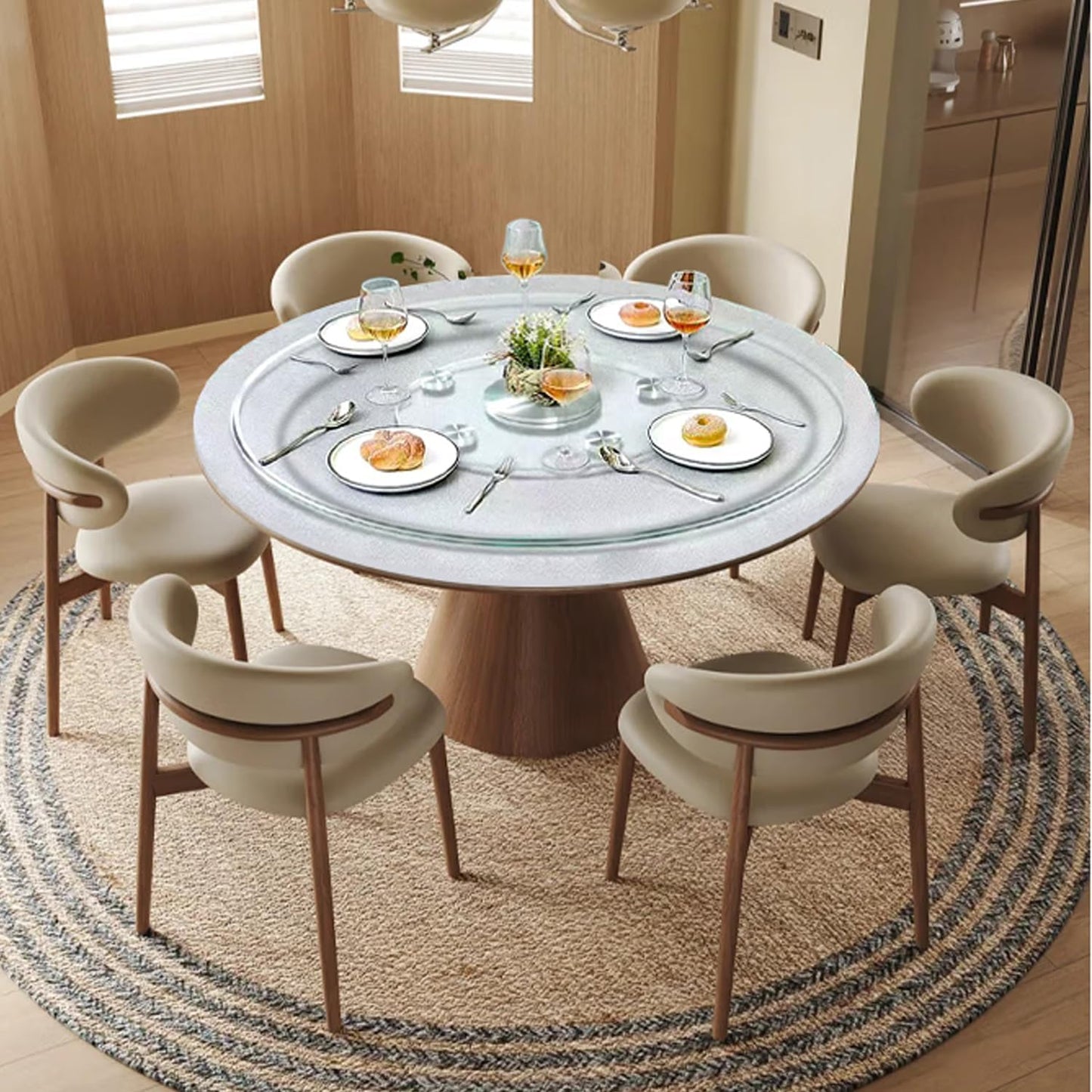 Glass Lazy Susan,28" Glass Lazy Susan for Dining Table Turntable Centerpiece with Swivel Assist System & Smooth Spin Round Tabletop Rotating Tray (28 in)