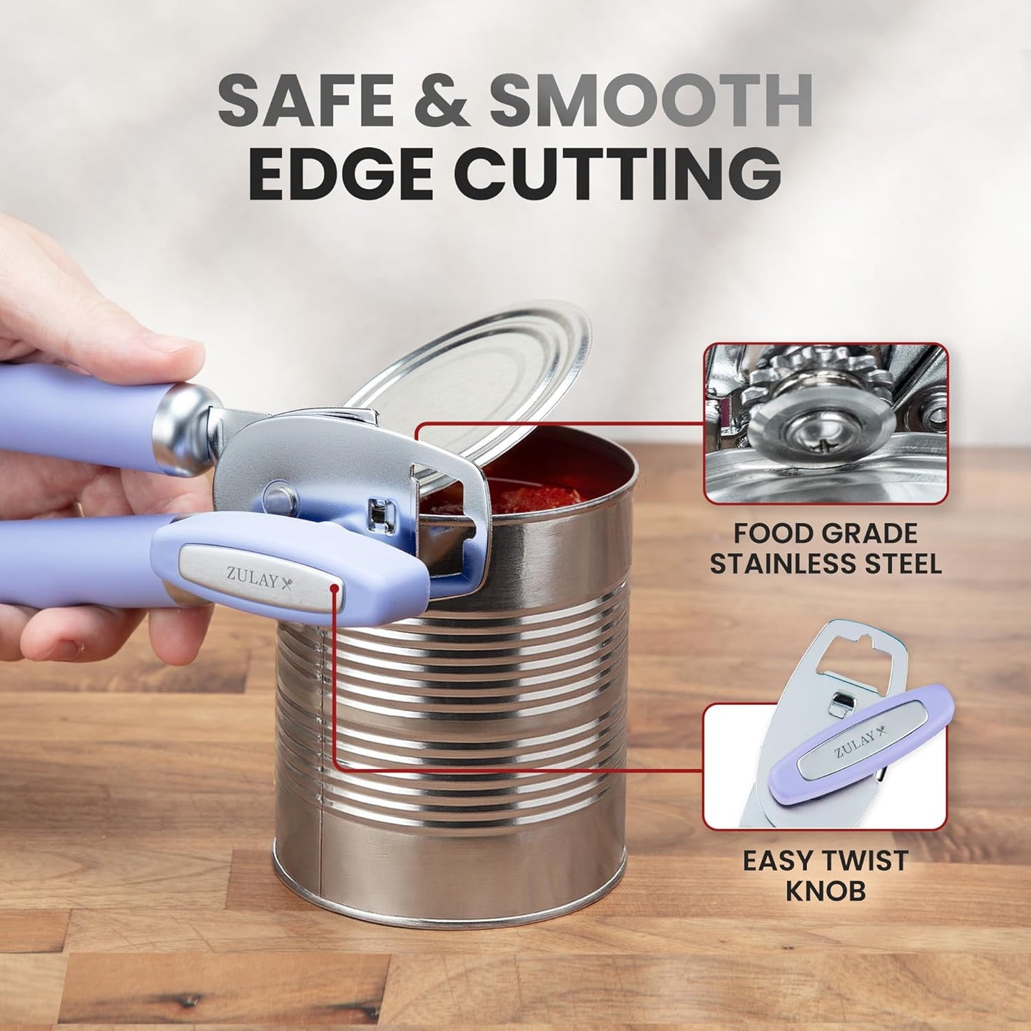 Zulay Kitchen Heavy Duty Stainless Steel Can Opener Manual with Bottle Opener - Rust Proof Manual Can Opener With Turn Knob & Comfy Soft Grip Handles - Periwinkle