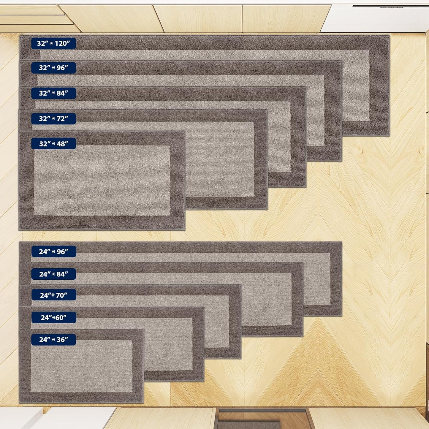 Machine Washable Runner Rug 32" x 120", Non Slip Kitchen Mat for Floor, Absorbent Entryway Rug for Kitchen, Bedroom, Living Room, Hallway, Door (Roll Packing)