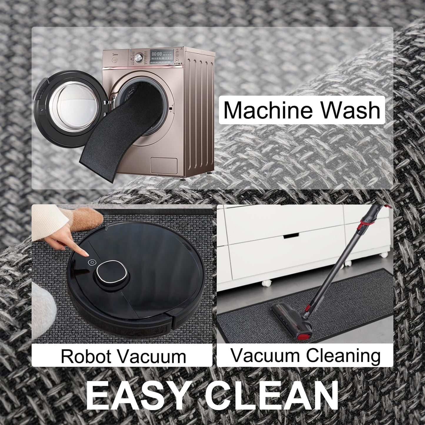 Fan Shaped Kitchen Mat 1 PCS, Cushioned Non Slip Rugs for Kitchen Floor, Absorbent Runner Comfort Standing Mats Washable for Kitchen, Office, Home (Black, Radius 47")