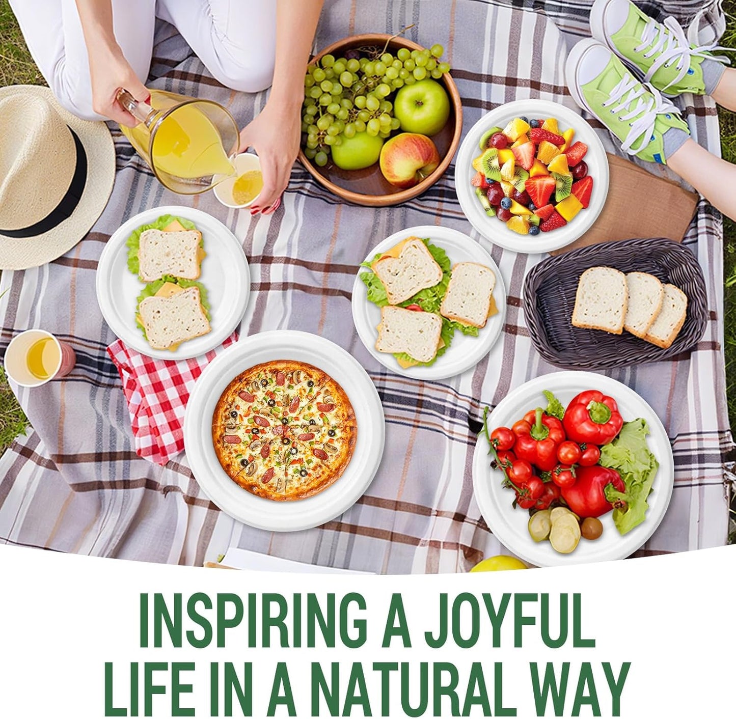 50 Compostable Paper Plates, Includes 25-9" & 25-7" Heavy Duty Disposable Plates, Biodegradable Sugarcane Bagasse, White