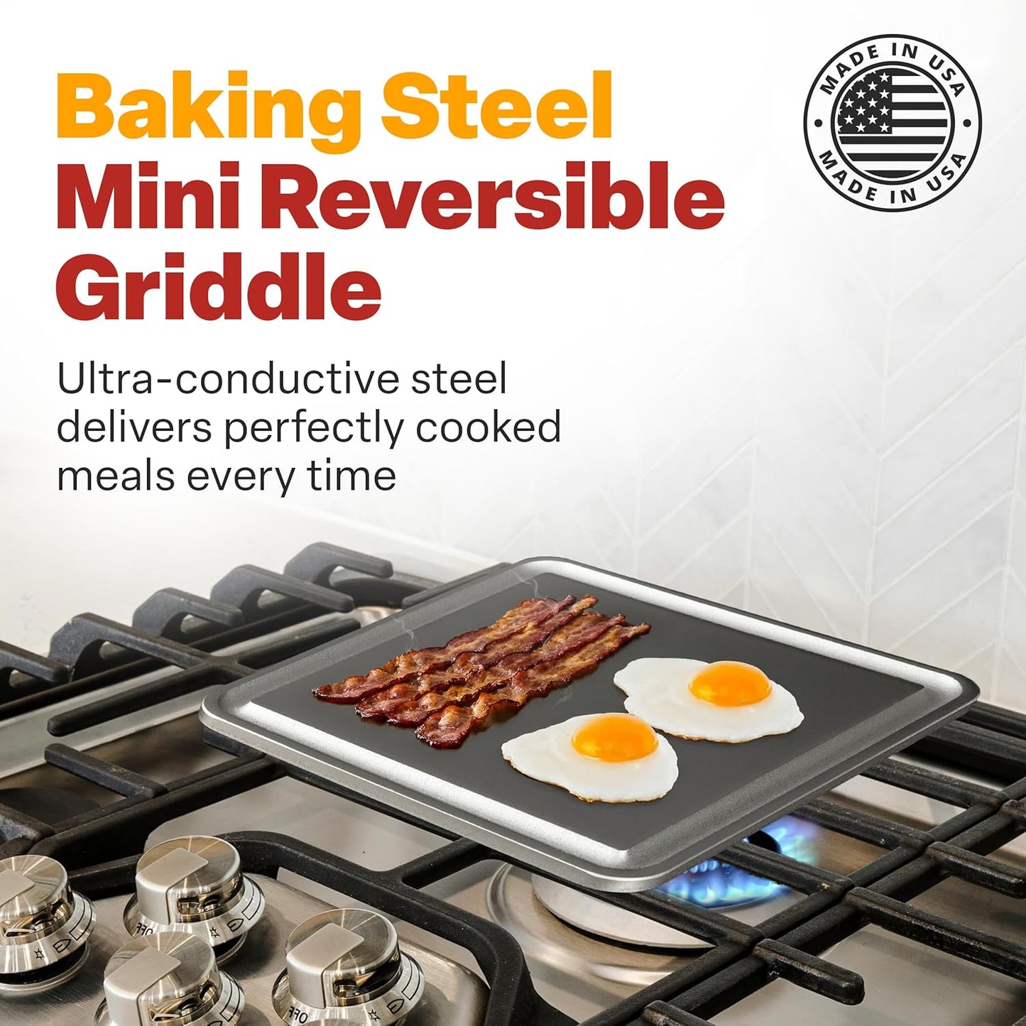 Baking Steel Mini Griddle (11.5"x11.5"x3/8") - Flat Top Griddle for Stovetope, Grill, and Oven Use - Pre-Seasoned, Naturally Non-Stick Surface & Crack-Proof
