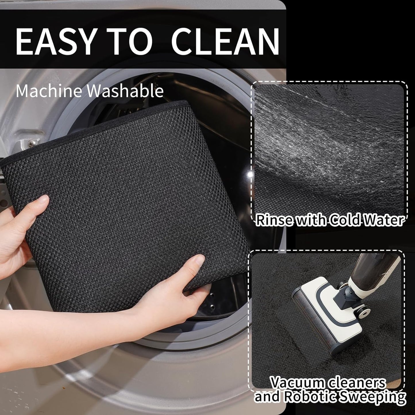 Kitchen Mats for Floor, Super Absorbent Kitchen Rugs Non Slip Washable, Soft Imitation Linen Braided Kitchen Runner Rug, Standing Mat Kitchens Sink Mat, Easy to Clean, Black 17x59