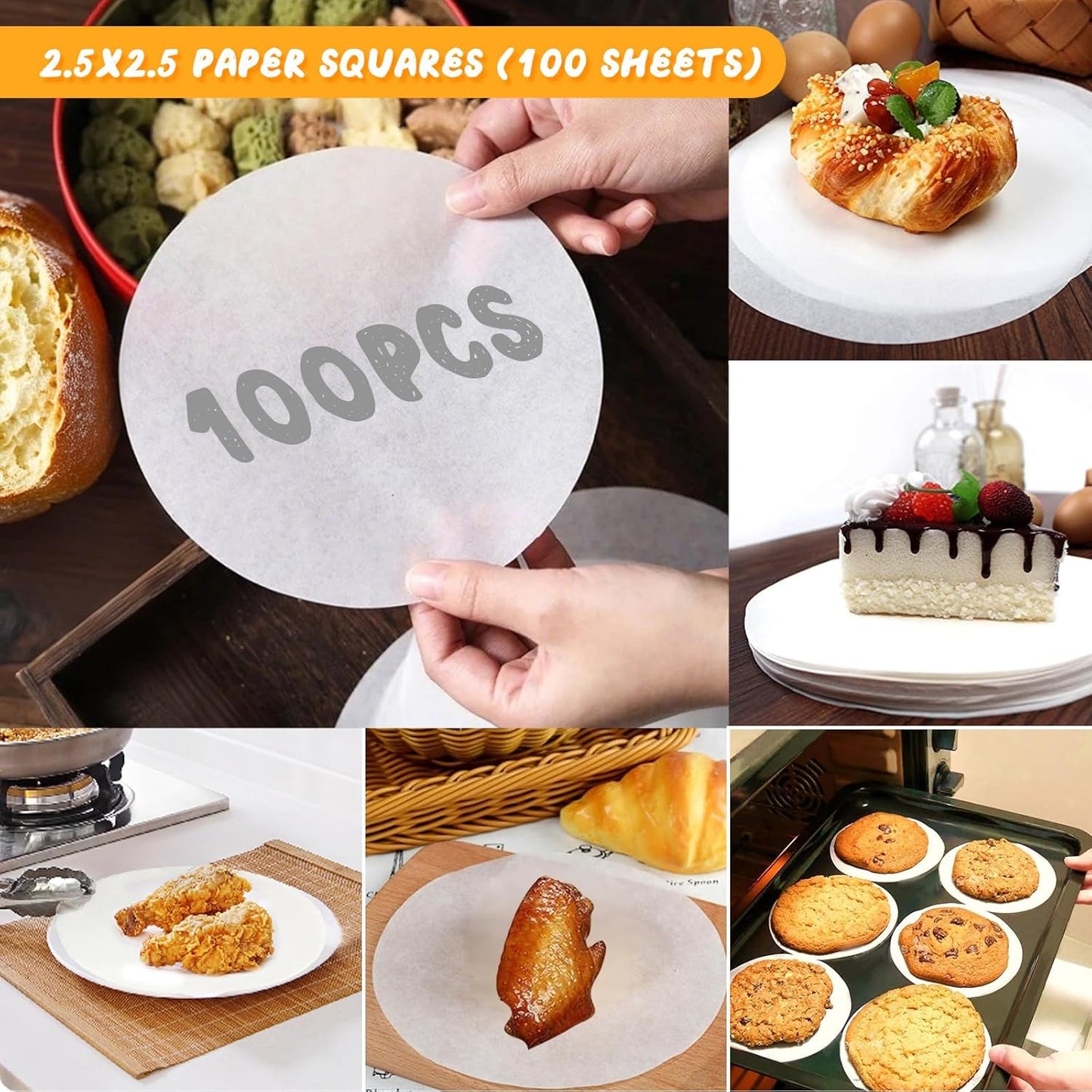 SHOUNAJIA Cooling Rack for Cooking and Baking, 3-Tier Stackable Wire Cooling Rack with Legs for Cooling Cookie, Pizza, Cake, Round Baking Paper 100 Pcs, 16" x 10", M