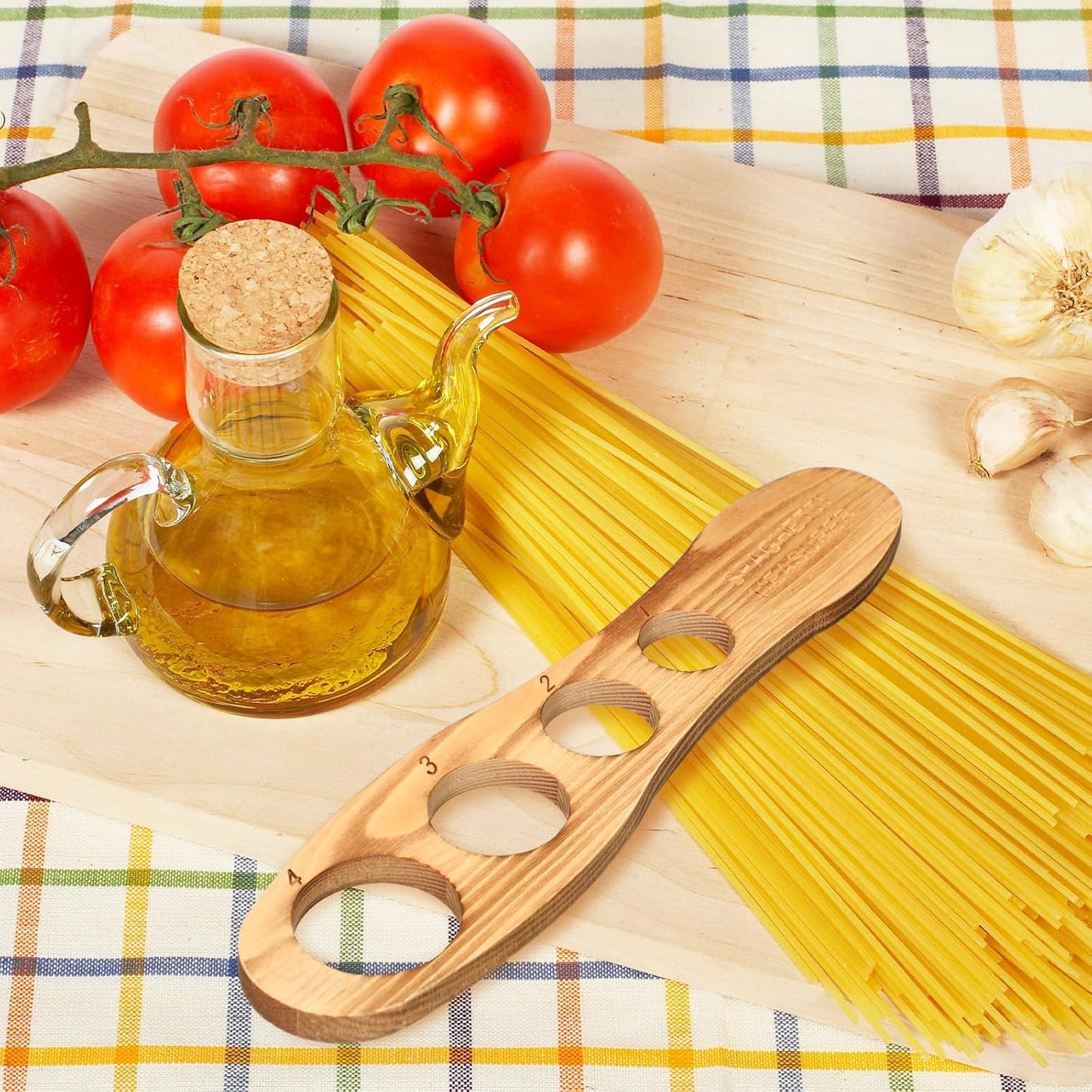 Wood Spaghetti Pasta Measurer Tool with 4 Serving Pasta Measuring Portion Control Gadgets Kitchen Accessories 4 Holes Quick Spaghetti portion Tool for Kitchen Cooking