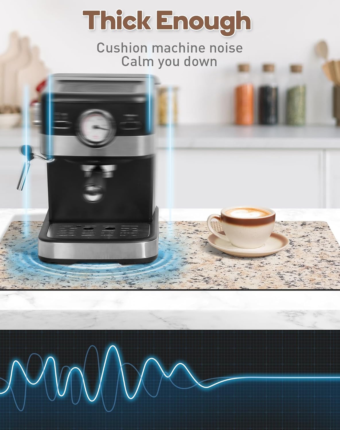 SUEH DESIGN Coffee Mat, Absorbent Dish Drying Mat 23.6 x 15.7 in Quick Dry Coffee Mat Large Drying Mats for Kitchen Counter Coffee Bar, Granite Brown