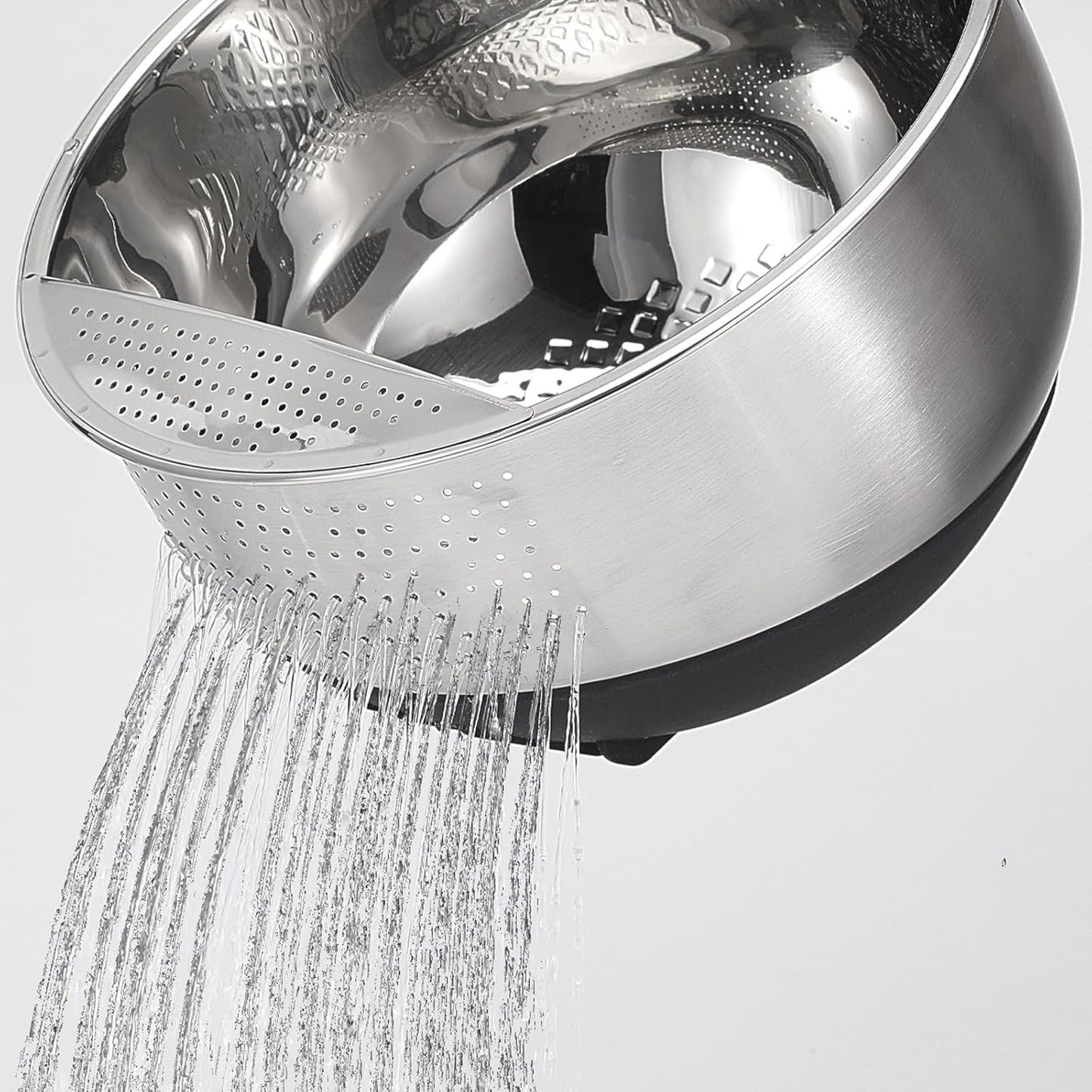Rice Washer Strainer Bowl Quinoa Washing Bowl Stainless Steel Colander Versatile Side Drainers for Cleaning Rinsing Fruits, Vegetables, and Beans - Tilting Non-slip Silicone Bottom