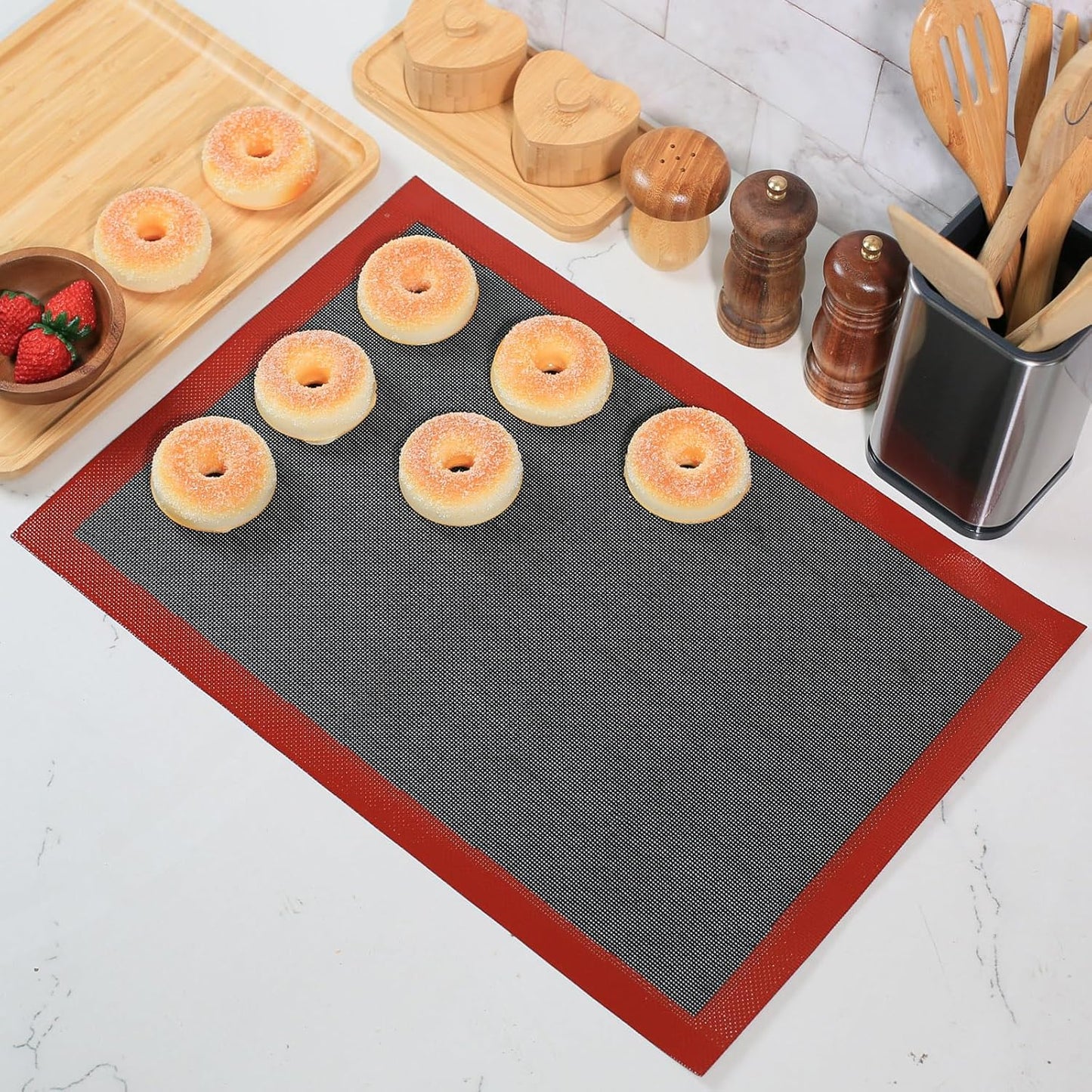 Perforated Silicone Baking Mat for Two-Thirds Size Pan, Non-Stick Eclair Baking Mat for 15x21 Big Sheet, Reusable Cookie Sheet Liner for Two Thirds Sheet Pans for Sugar Cookies 1 PCS