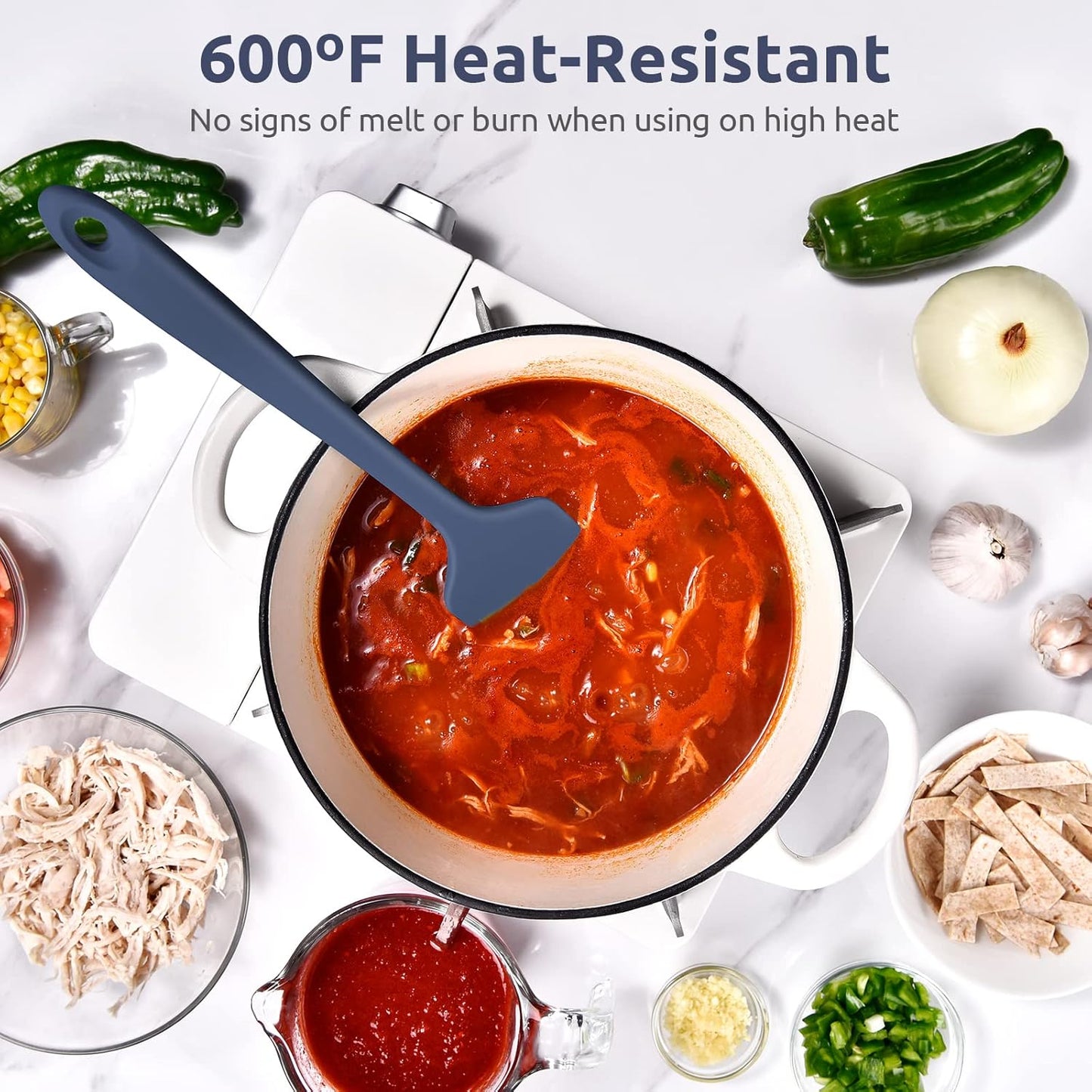 14in Extra Large Silicone Spatula: U-Taste 600ºF Heat Resistant Flexible Silicon Mixing Stirring Cooking Scraping Baking Bowl Scraper Seamless Spreader for Kitchen Nonstick Cookware (Midnight Blue)