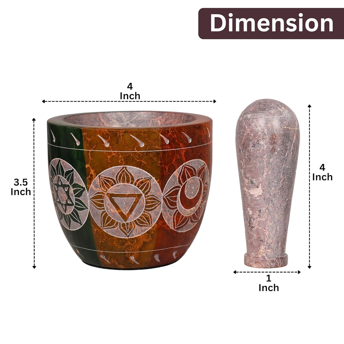 Mortar and Pestle, Made of Heavy Duty Polished Hard Stone, Natural Stone Grinder for Spices, Pastes, Herbs, Seasoning etc. (7 Chakra)
