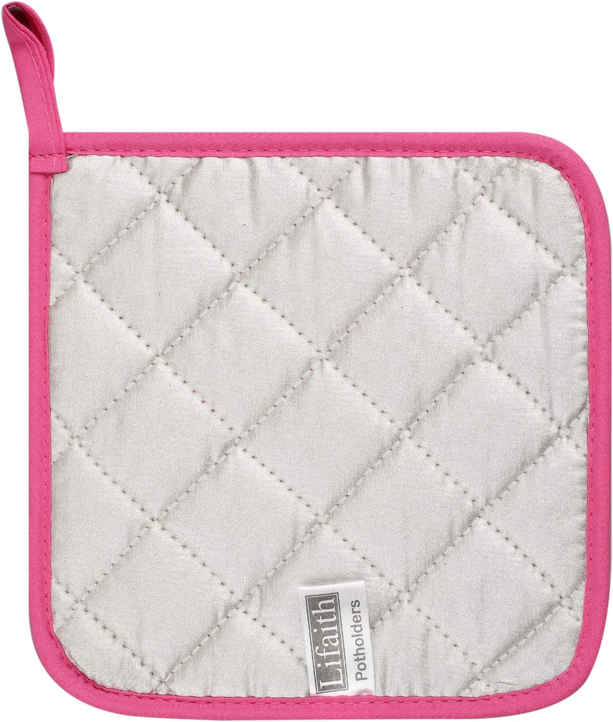 100% Cotton Kitchen Everyday Basic Terry Pot Holder Heat Resistant Coaster Potholder for Cooking and Baking Set of 5 (Dark Pink, Potholder)