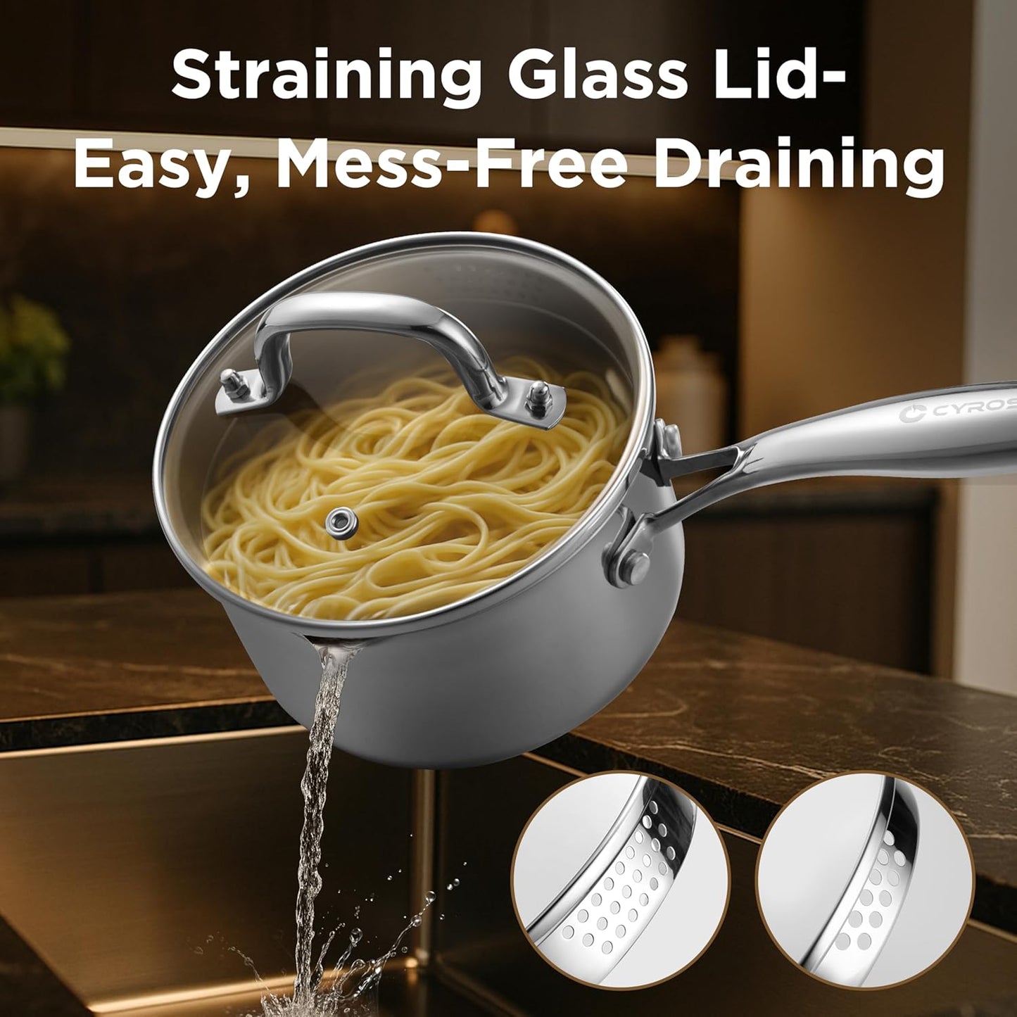 Tri-Ply Stainless Steel Sauce Pan with Steamer Basket & Straining Glass Lid— 2-in-1 Multi-Function Pot for Steaming, Boiling & Simmering — Healthy, Durable, Rust-Resistant, Professional-Grade Cookware