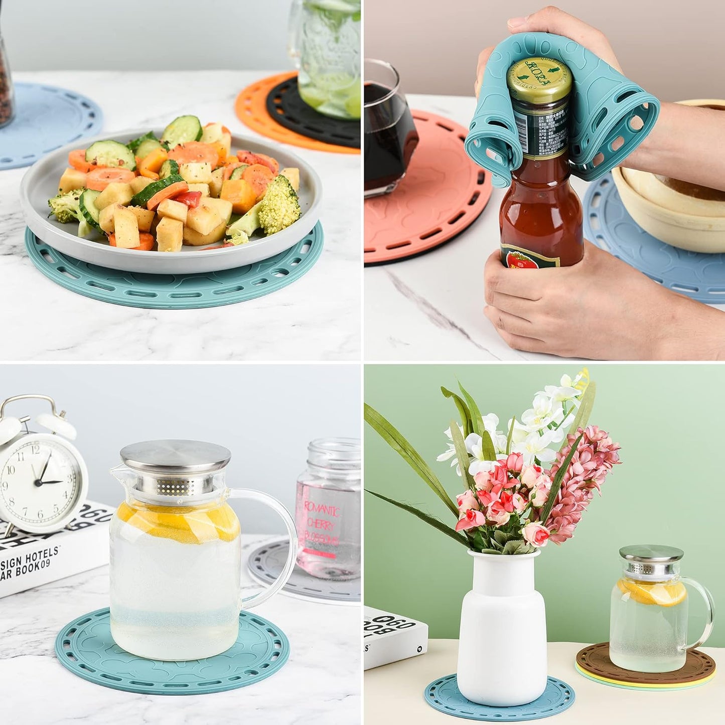 Smithcraft Silicone Trivet Mat Big Round PotHolder Hot Pads and Trivets for Hot Dishes and Hot Pots Holder, Hot Mats for Countertops, Tables, Spoon Rest Set 3 Green