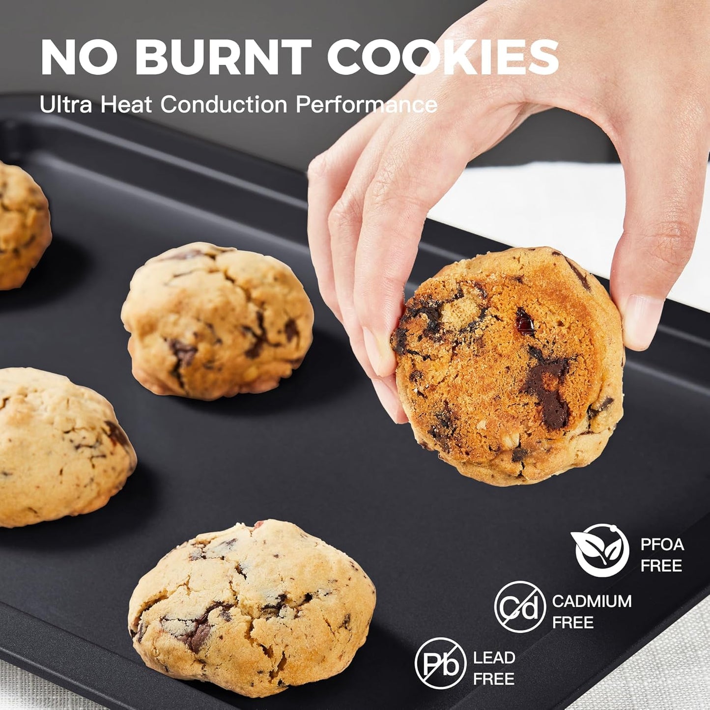 HONGBAKE Nonstick Cookie Sheets for Baking, Baking Sheet for Oven with Wider Grip, 17x11.5 in Half Sheet Pan, Commercial Cooking Tray