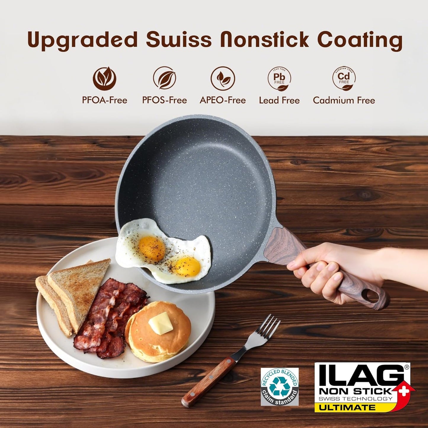 SENSARTE Nonstick Frying Pan Skillets, Swiss Granite Coating Omelette Pans, Healthy Cookware Chef's Pan, Free of Intentionally Added PFOA (9.5+11+12.5 Inch)